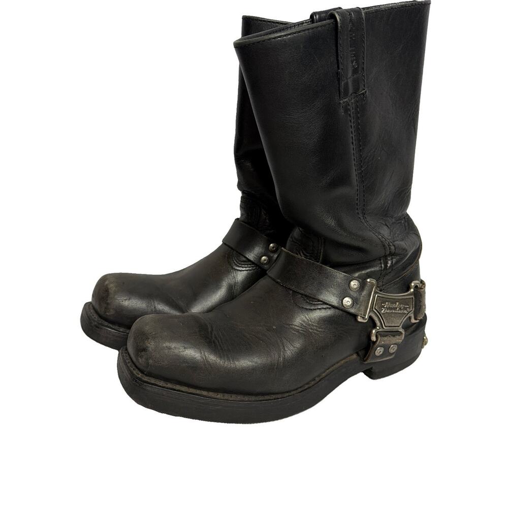 Harley Davidson Mens Size 9 Motorcycle Boots Black Leather Mega Harness 91345